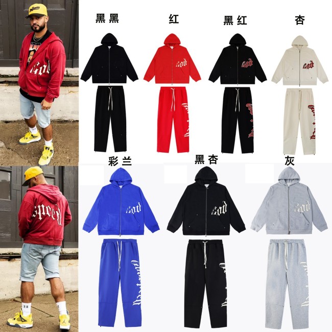 New autumn and winter GODSPEED trendy simple letter print casual cardigan hoodie high street unisex set
