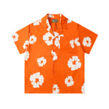 Cross-border pure cotton short-sleeve D.T 3D foam cotton blossom print graffiti unisex casual loose T-shirt