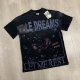 High-quality cross-border foreign trade VAL trendy high street retro washed distressed white ink direct-print rhinestone short-sleeve unisex T-shirt