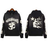 [Hell Series] Trendy High Street Hell Star Distressed Worker Head Print Casual Hoodie