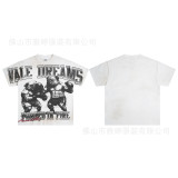 High-end American hip-hop couple's T-shirt, heavy-duty washed and distressed, West Coast rap short-sleeve, trendy basic style