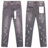 Cross-border American fashion Purple Brand straight-leg jeans, washed, distressed, vintage, ripped, cool and stylish American style