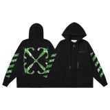 25ss American fashion high street OFF series autumn and winter OW arrow stripe trendy casual unisex loose hooded sweatshirt