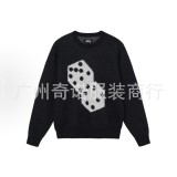 23S STU new knitted sweater with curved letter print, unisex, suitable for couples, versatile, pure cotton, long sleeve