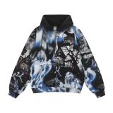 25ss cross-border foreign trade VA American fashion high street retro washed distressed white ink direct-print hoodie and pants for men and women