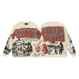 25ss Cross-Border Foreign Trade MIXED EMOTION American Streetwear High Street Retro Printed Hoodie Sweatshirt Set