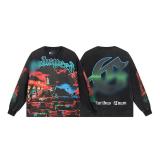 25s high-quality American trendy brand high street rock band basketball washed vintage street long-sleeve T-shirt for both men and women