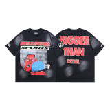 New cross-border HELL trendy high-quality vintage distressed T-shirt, loose fit printed short-sleeve T-shirt, unisex style for couples
