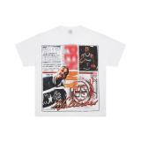 High-quality cross-border foreign trade VAL trendy high street retro washed distressed white ink direct-print rhinestone short-sleeve unisex T-shirt