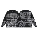 25ss Cross-Border Foreign Trade MIXED EMOTION American Streetwear High Street Retro Printed Hoodie Sweatshirt Set