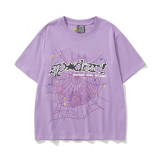New European and American trendy high street couple's loose-fitting SP555DER spider web print short-sleeve T-shirt