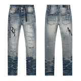 25ss cross-border wholesale AMIRI American fashion brand high street ripped patchwork trendy retro straight-leg denim pants for men