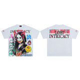 Lost Intricacy Tees European and American fashion brand, rhinestone lettering, washed and distressed, loose-fitting short-sleeve T-shirt for men and women