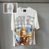 European-style fashion printed short-sleeve T-shirt for men, trendy brand with rhinestone embellishments, personalized men's clothing, stylish and slim-fit floral T-shirt