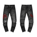 Cross-border European and American Purple Brand jeans, washed, distressed, vintage, ripped, with splatter paint, cool and stylish, Amiri American style