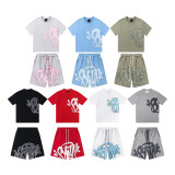 SynaWord European and American trendy brand letter print high street hip-hop casual trendy short-sleeve T-shirt men's set
