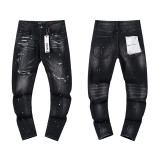 Cross-border European and American Purple Brand jeans, washed, distressed, vintage, ripped, with splatter paint, cool and stylish, Amiri American style