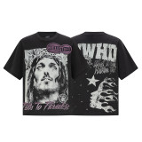 High-quality cross-border foreign trade Hellstar American-style trendy brand washed vintage printed loose short-sleeve T-shirt for men and women