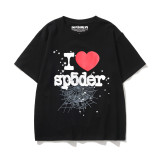 New European and American trendy high street couple's loose-fitting SP555DER spider web print short-sleeve T-shirt