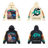 25ss Autumn/Winter GD European and American Fashion Brand Vintage Washed Distressed Printed Zipper Hoodie Loose Sweatshirt for Men