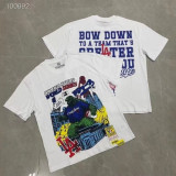 25ss American fashion high street COUGH SYRUP 3D white ink direct print rhinestone high street loose double yarn short sleeve t-shirt for men