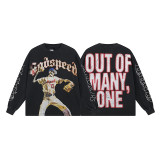 25ss cross-border European and American new vintage skull rock band basketball distressed washed black long-sleeve t-shirt for both men and women