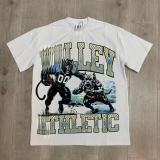 High-quality cross-border foreign trade VAL trendy high street retro washed distressed white ink direct-print rhinestone short-sleeve unisex T-shirt