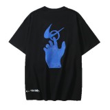 Wholesale high-quality foreign trade trendy brand off-shoulder short-sleeve T-shirts with melting arrow gradient starry sky splatter ink design, couple style