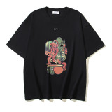 25ss American style trendy brand high-quality off-shoulder short-sleeve T-shirt with melting arrow gradient starry sky ink splatter design for men and women