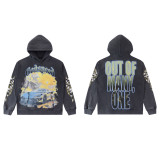 25 Cross-border Trendy American Retro God Classic Print Hooded Sweatshirt for Men and Women, Pure Cotton, High Quality, Loose Fit