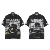 NFC Chip Hell Star HEEL Washed Vintage American Style Printed Short Sleeve T-Shirt