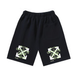 Brushed fleece 450g double logo print OW shorts, new summer style, European and American trendy brand, plus size knee-length shorts