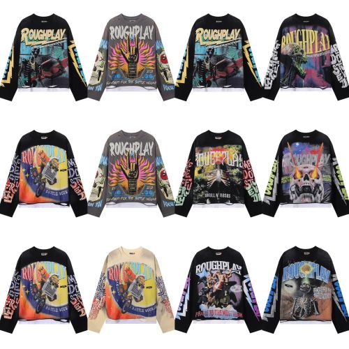 25ss Cross-Border Foreign Trade Rough Play American Trend High Street Rhinestone Washed Distressed Double Patchwork Skull Long Sleeve T-Shirt