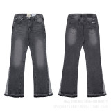 High-quality European and American new style Gallery washed micro-flared black and blue patchwork jeans for men and women, long pants and shorts