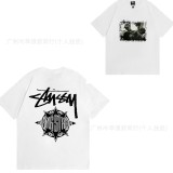 American trendy brand STU short-sleeve t-shirt in white with printed designs, casual style for couples, unisex