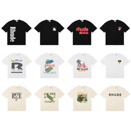 25ss cross-border European and American trendy brand RHUDE character, coconut tree, and letter print American style short-sleeve T-shirt, unisex