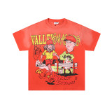 25ss cross-border foreign trade VALL trendy high street retro washed distressed street style direct-print rhinestone short-sleeve unisex T-shirt