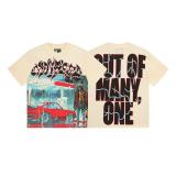 26ss cross-border foreign trade European and American trendy brand GOD high street washed distressed printed spliced vintage short-sleeve T-shirt for men and women