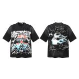 New cross-border HELL trendy high-quality vintage distressed T-shirt, loose fit printed short-sleeve T-shirt, unisex style for couples