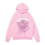 25ss high-quality Sp555der trendy high street style rhinestone embossed letter spider web hoodie for men and women