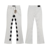 25sss American fashion LOSTSHDWS slim-fit jeans with embroidered logo, micro-flared stretch jeans, unisex style