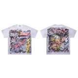 26ss cross-border foreign trade American-style trendy brand diamond-embellished short-sleeve washed distressed frayed raw edge white ink direct-print unisex T-shirt