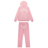Foreign trade American-style trendy brand sp555der spider web rhinestone letter fleece hoodie unisex sweatshirt and pants