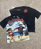 25ss American fashion brand GOD high street washed distressed printed spliced vintage summer loose short-sleeve T-shirt for men and women