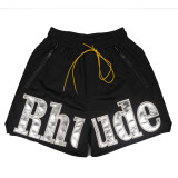 Cross-border foreign trade American trendy brand RHUDE 3M reflective letter print casual sports shorts for men and women
