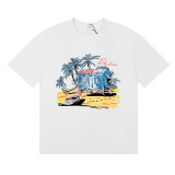 25ss cross-border European and American trendy brand RHUDE character, coconut tree, and letter print American style short-sleeve T-shirt, unisex
