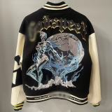 25ss cross-border foreign trade American fashion high street retro skull embroidery hip-hop street loose padded baseball jacket for men and women