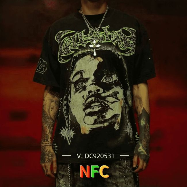 25ss cross-border foreign trade HELLSTAR American-style trendy brand high street vintage washed distressed short-sleeve unisex T-shirt