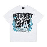 New Saint Vintage Washed Distressed Letter Print Dark American Style Loose Short Sleeve T-Shirt