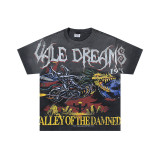 25ss cross-border foreign trade VALL trendy high street retro washed distressed street style direct-print rhinestone short-sleeve unisex T-shirt